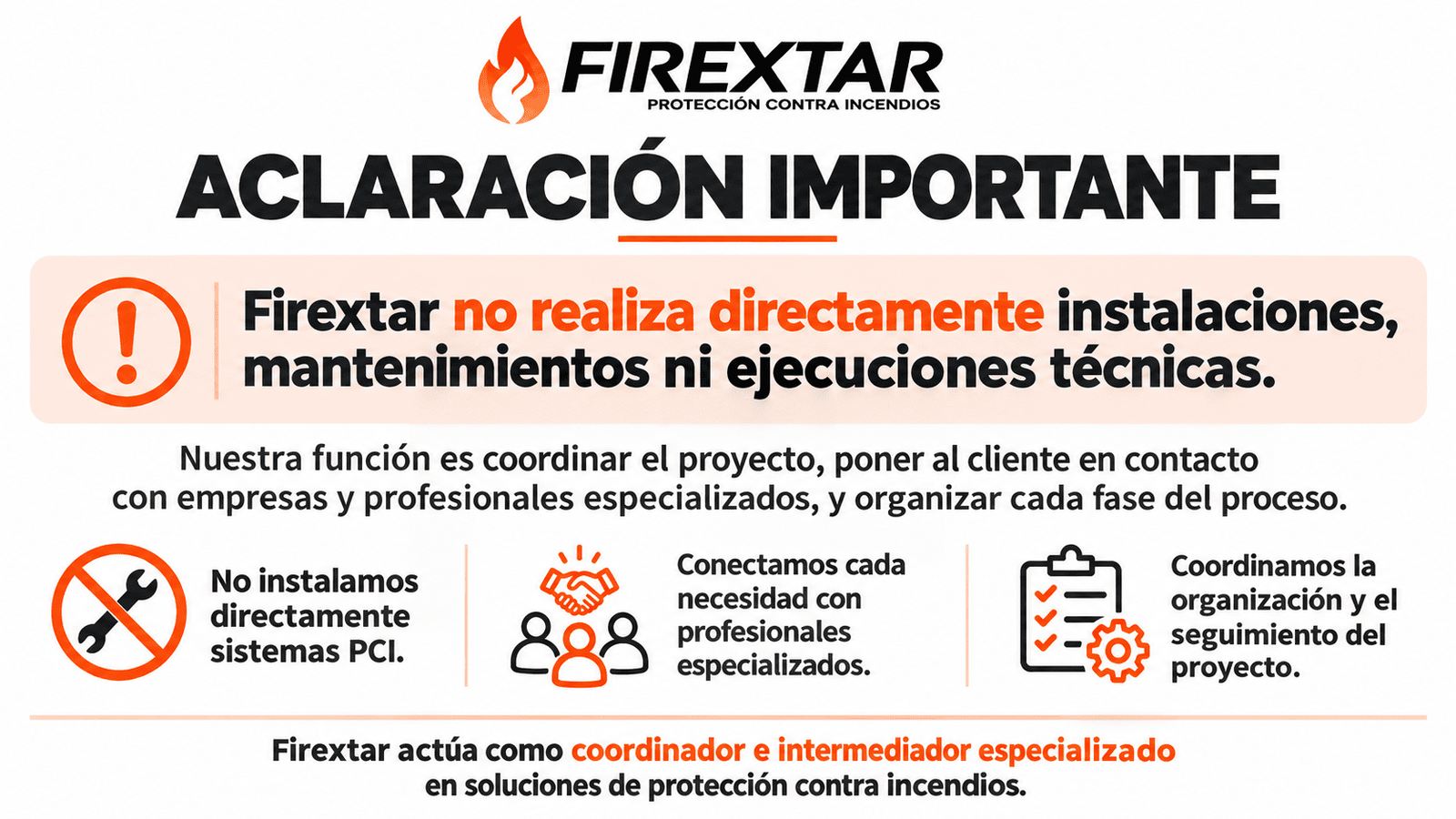 Aviso legal Firextar sobre coordinación e intermediación de servicios de protección contra incendios