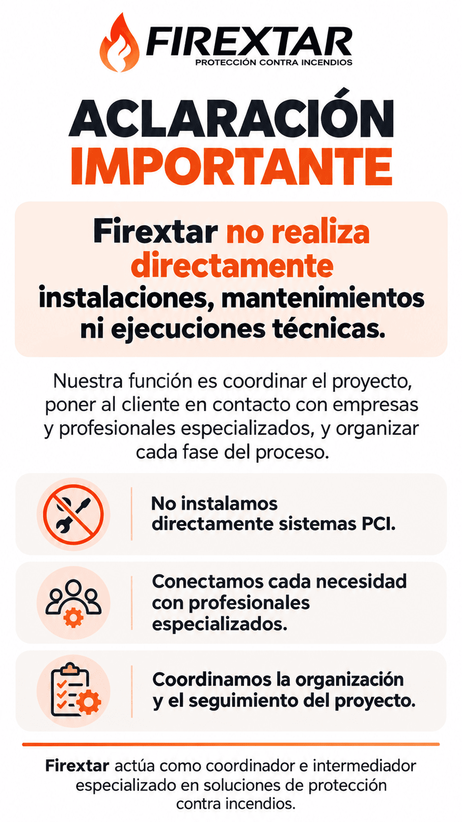 Aviso legal Firextar sobre coordinación e intermediación de servicios de protección contra incendios